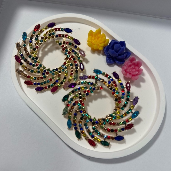 Multicolor Sun Flower Crystal Hoop Party Earrings - Picture 3 of 5